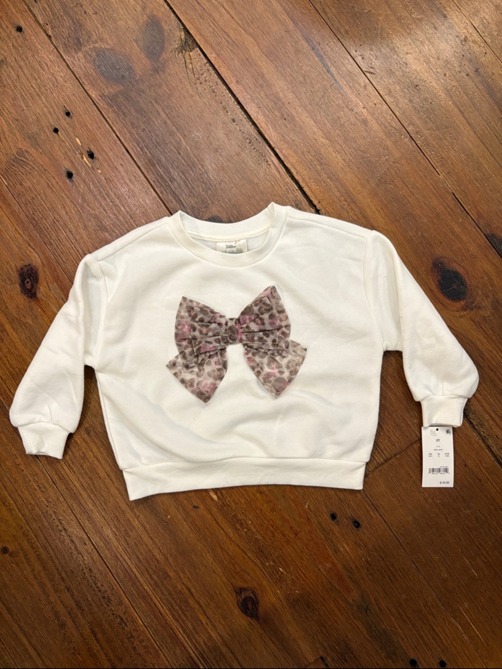Disney White Sweatshirt with Pink Leopard Bow Applique